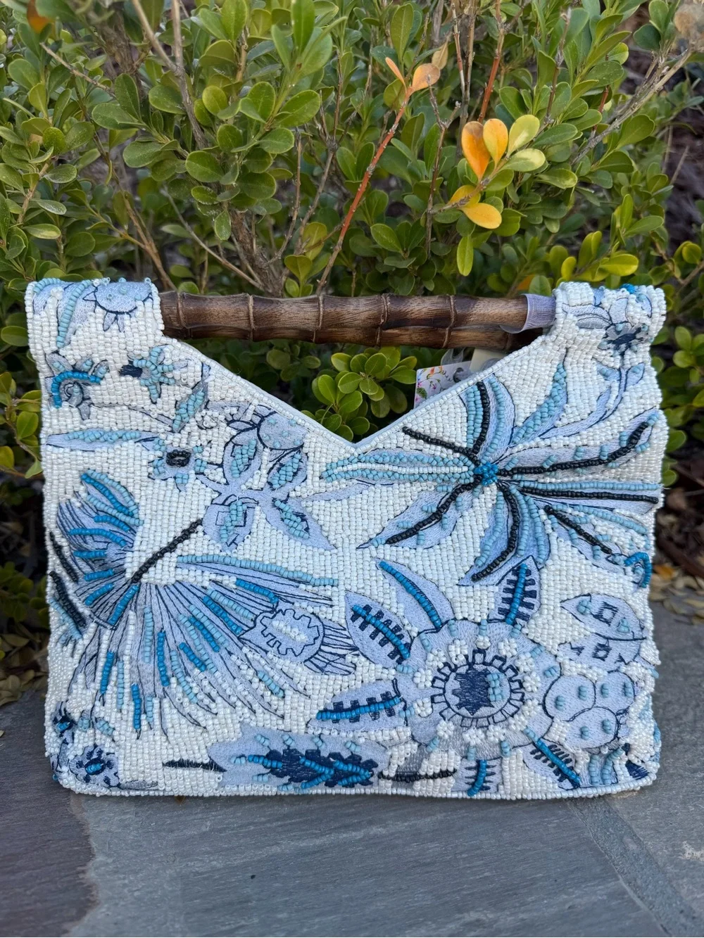 Viral Beaded Blue Toile Bamboo Sequin Statement Bag TJMaxx Marshalls NWT